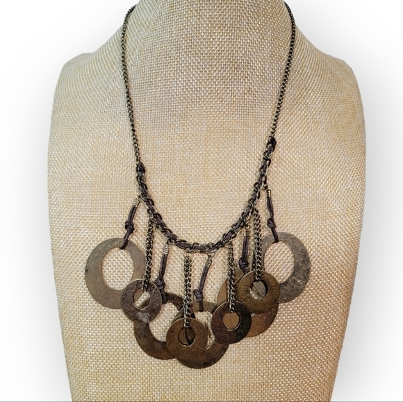 NEW Decree Boho Necklace Metal Loops and chain statement Bib Necklace - Picture 17 of 17
